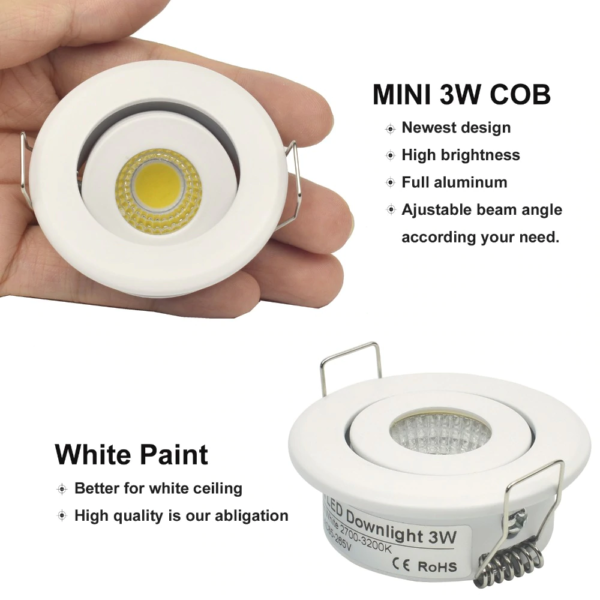 โคมไฟฝังฝ้าสีขาว ไฟดาวไลท์ติดเพดาน LED MINI Downlight 3W WHITE - Image 6